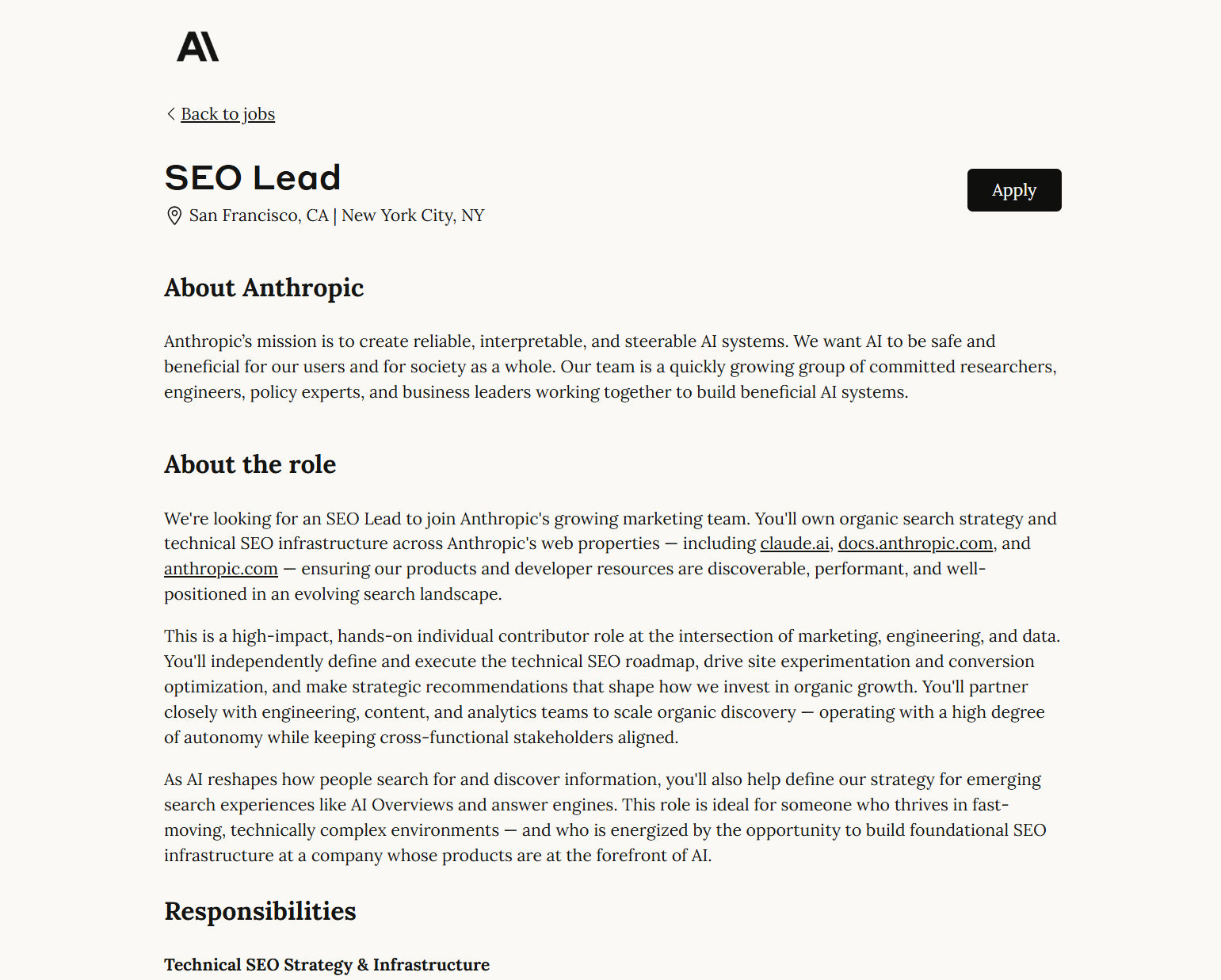 seo lead anthropic